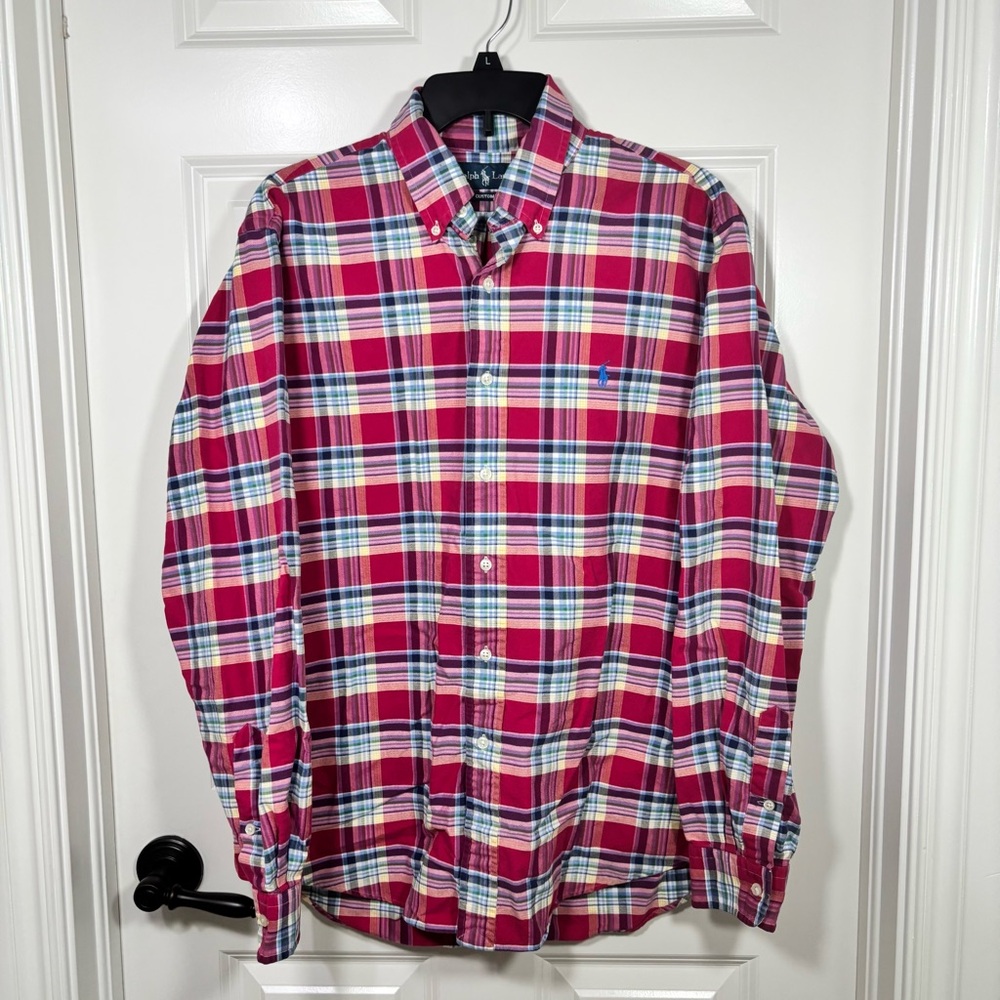 Ralph Lauren Long Sleeve Button Down Cotton Shirt Men’s L Pink Plaid